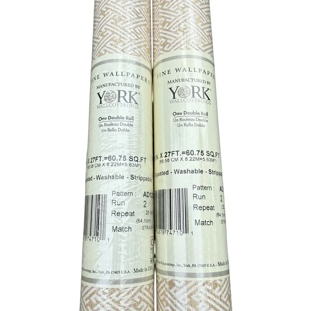 York Fine Wallpaper Beige White Geometric Traditional Style AD1231 One Roll NEW